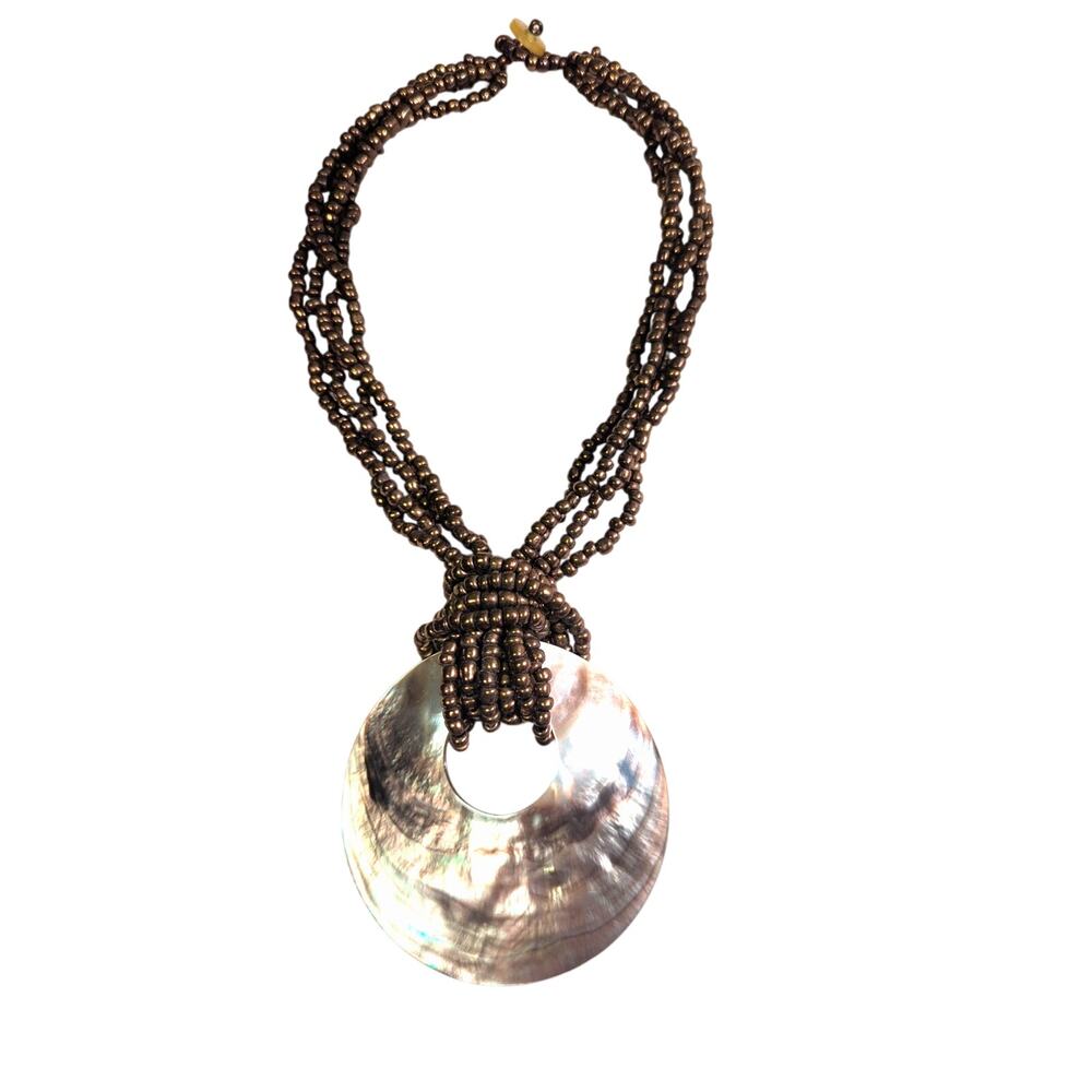 Bold beaded choker w/ large abalone shell pendant